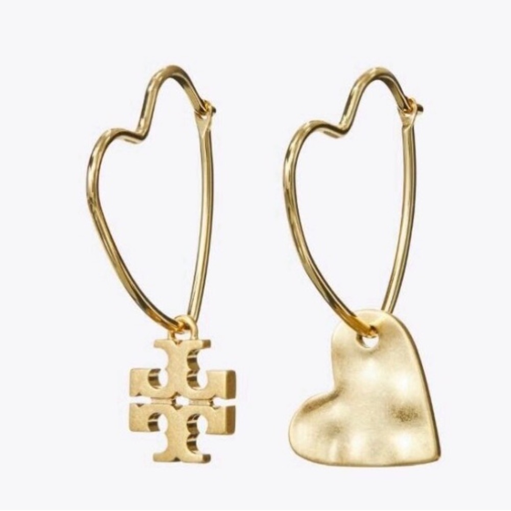 New Auth Tory Burch Mismatch Heart Drop Gold Earring on Tory Burch Earring Card
